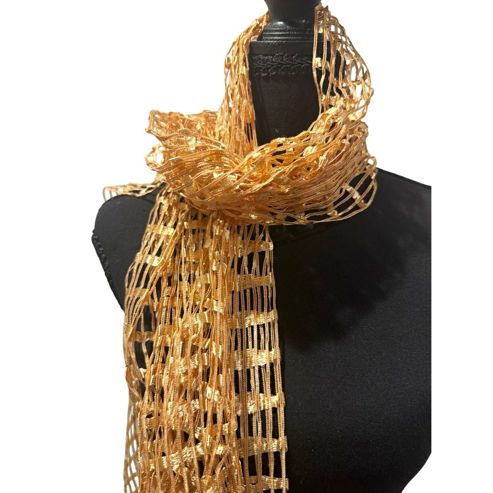 Vintage Noelle Women's Gold Mesh Fringe Rectangle Scarf Head Wrap 100% Polyester